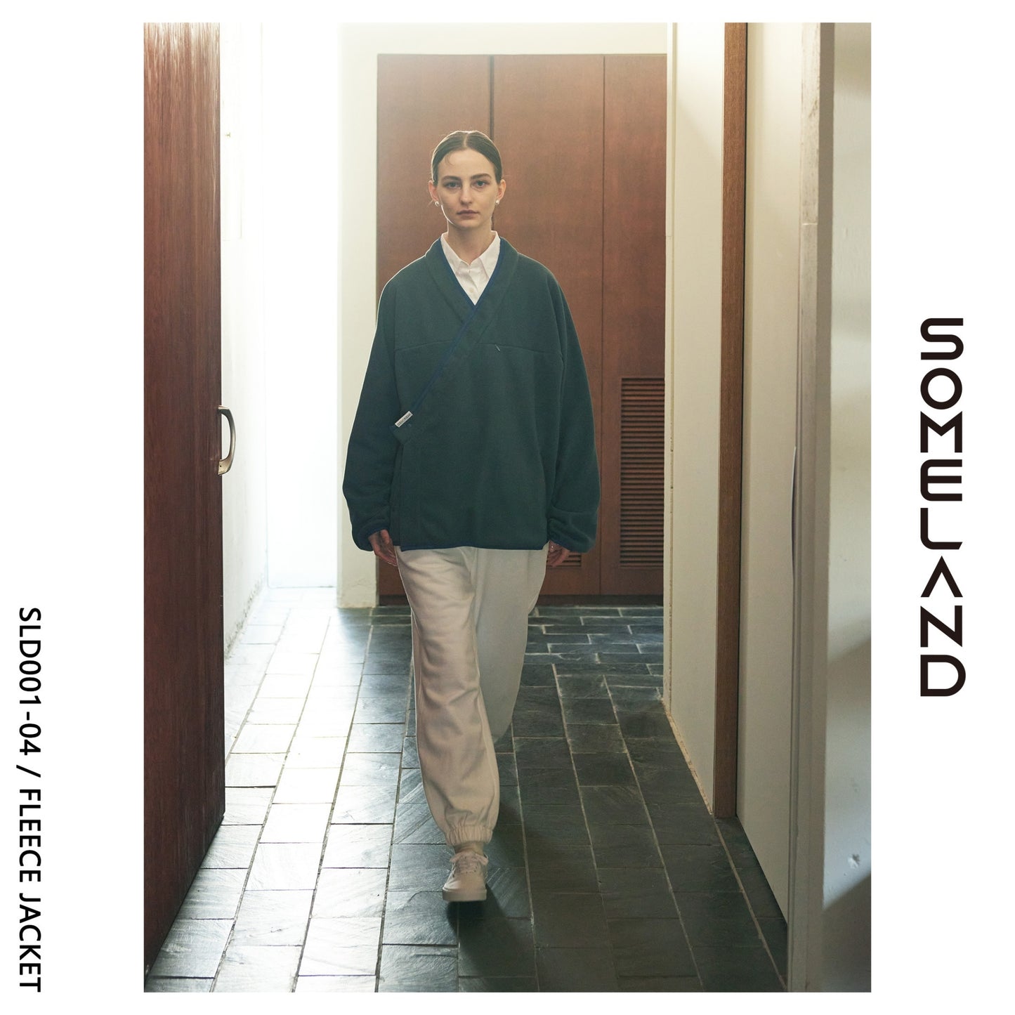 y-COLLAR FLEECE JACKET / BLUE GRAY