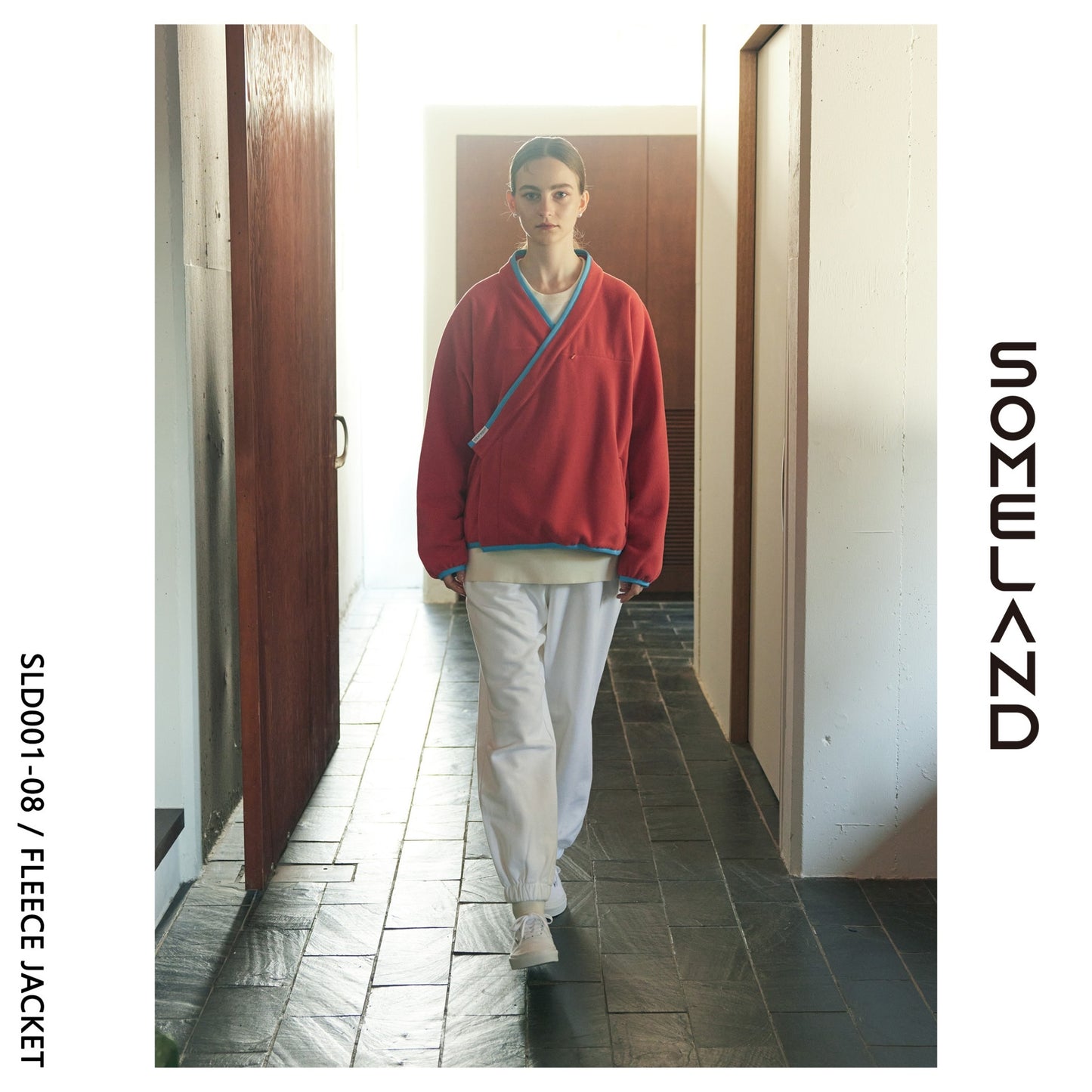 y-COLLAR FLEECE JACKET / RED PINK