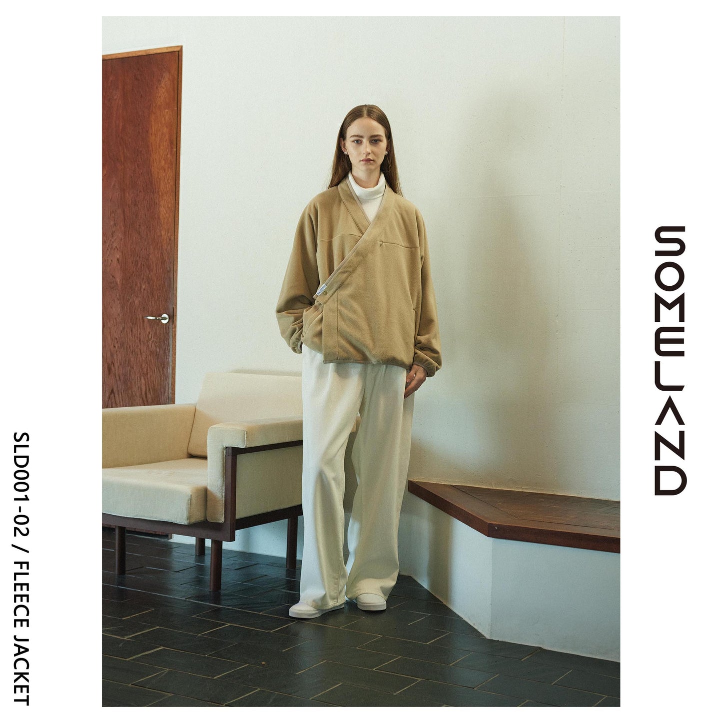 y-COLLAR FLEECE JACKET / BEIGE