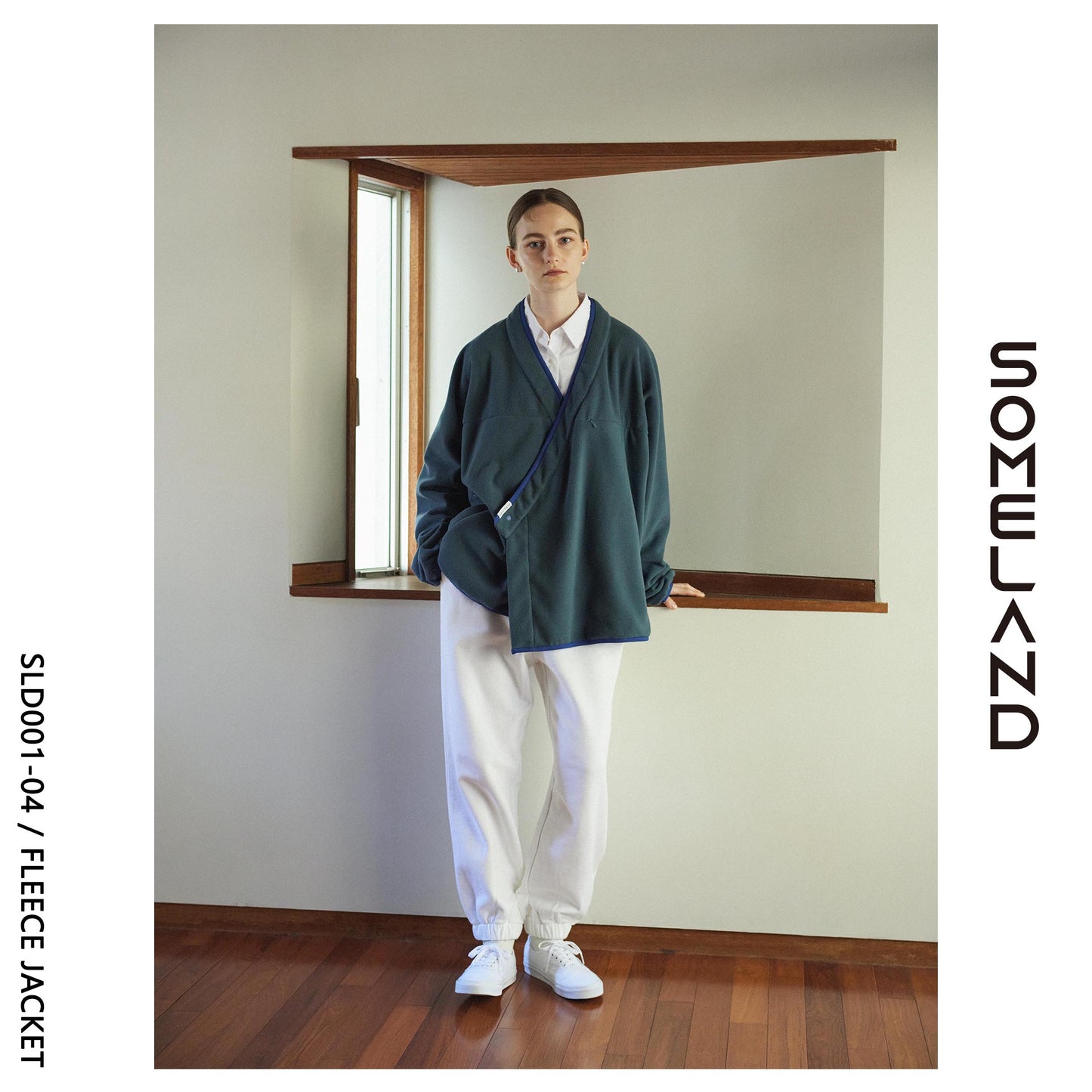 y-COLLAR FLEECE JACKET / BLUE GRAY